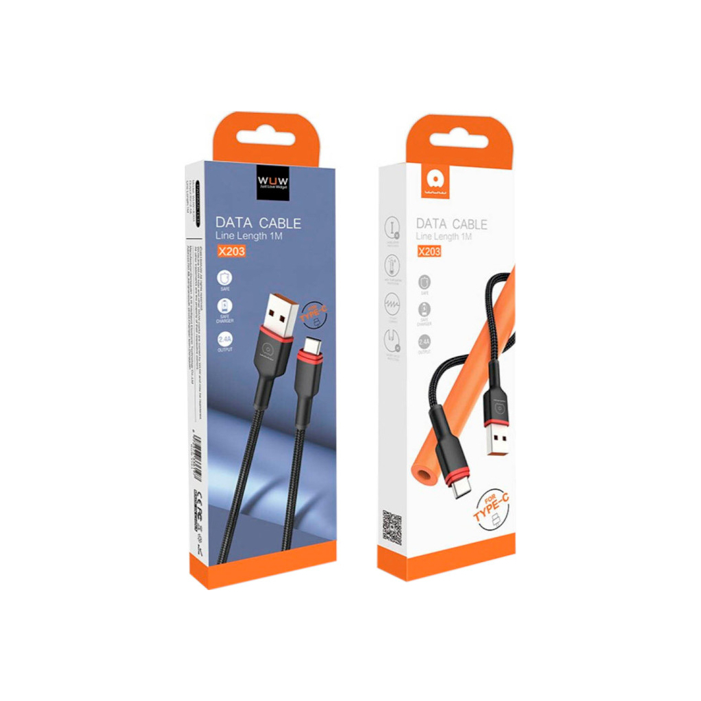 Дата кабель USB 2.0 AM to USB-C 1.0m 2.4A X203 black WUW (6972573336203) Дата кабель USB 2.0 AM to USB-C 1.0m 2.4A X203 black WUW (6972573336203)