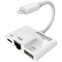 Adapter Lightning to RJ45 Ethernet + USB 3.0 OTG + Lightning Promate (gigalink-i.white)