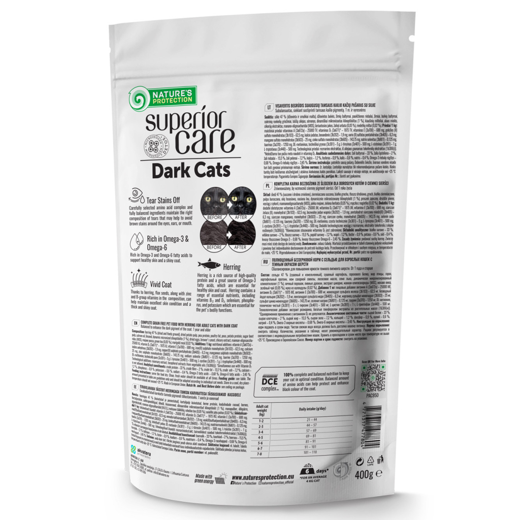 Сухий корм для кішок Nature's Protection Superior Care Dark Cats Grain Free Herring 400 г (NPSC47780)