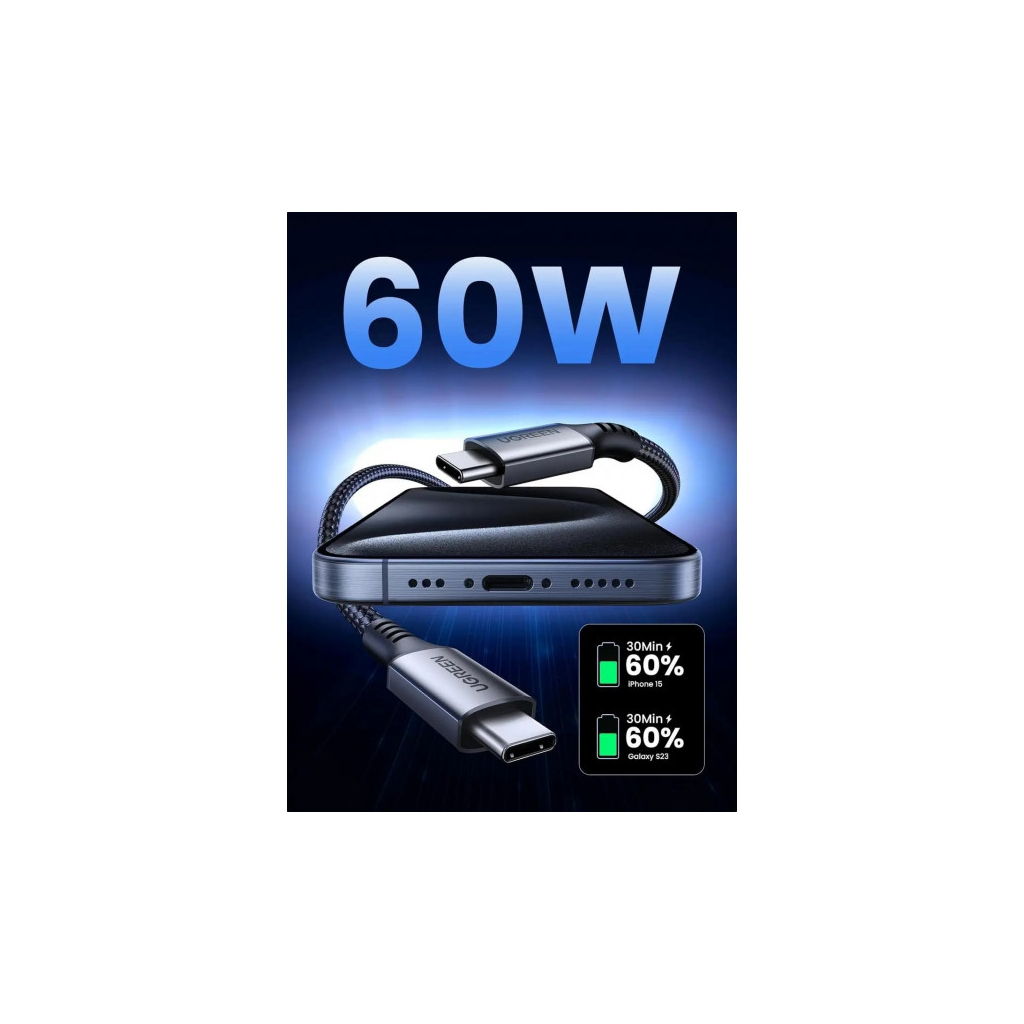 Дата кабель USB-C to USB-C 1.0m 60W US567 black UGREEN (15373) Дата кабель USB-C to USB-C 1.0m 60W US567 black UGREEN (15373)
