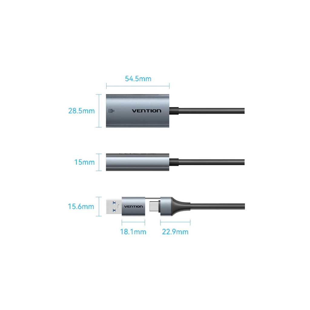Перехідник USB-C to RJ45 Ethernet 1000Mbps gray VENTION (CFQHB)