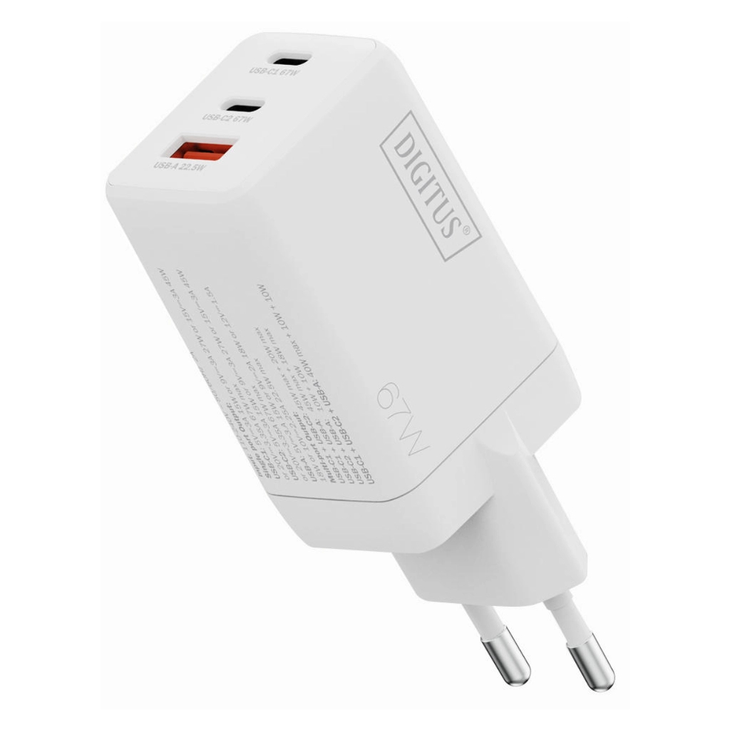 Зарядний пристрій Digitus 2xUSB-C + 1xUSB 67W GaN (DA-10303)