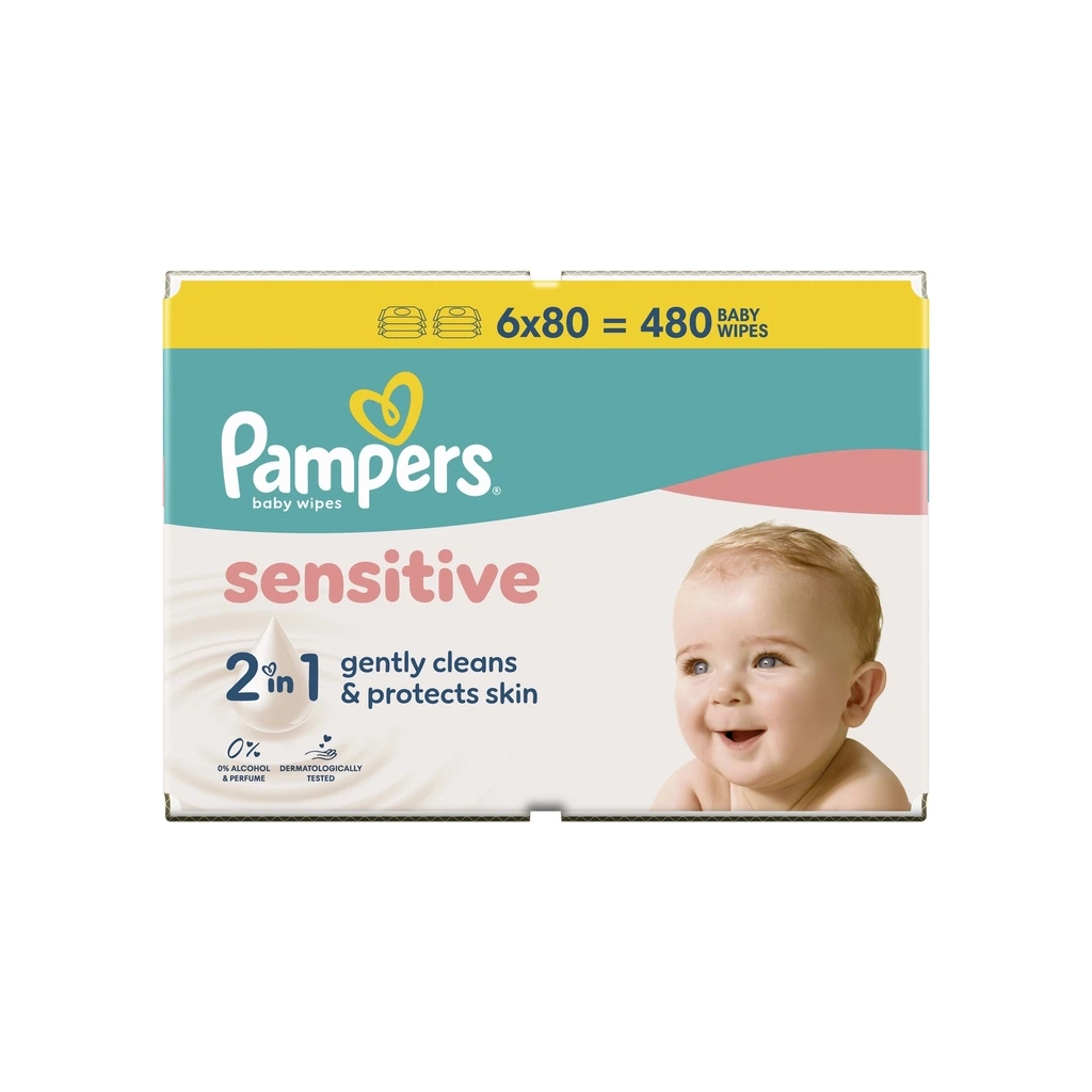 Дитячі вологі серветки Pampers Sensitive 6 пачок х 80 шт (480 шт) (8006540174531)