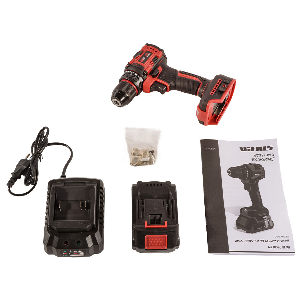 Шуруповерт Vitals Master, AU 1832c BL Kit, 18V, АКБ 1x2Ah, 32Нм, 400·1400об/хв, кейс, 2.2кг (235330)