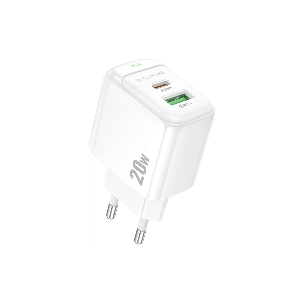 Зарядний пристрій BOROFONE BAS44A 1xUSB-C PD20W + 1xUSB QC3.0 white (6941991113840)