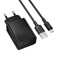 Зарядний пристрій BOROFONE USB QC3.0 + cable USB to Micro 5P black (6941991122651)