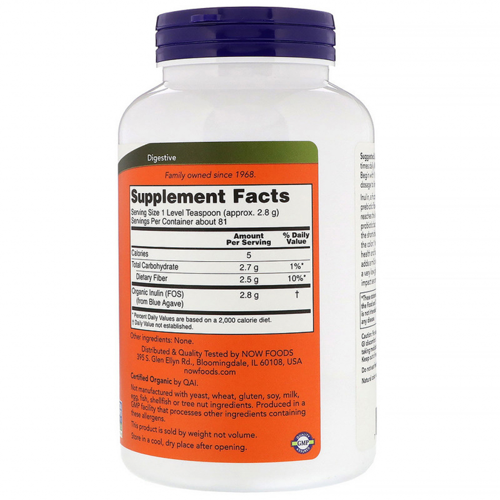 Пробіотики Now Foods Інулін, Certified Organic Inulin, порошок, 227 гр (NOW-02944)
