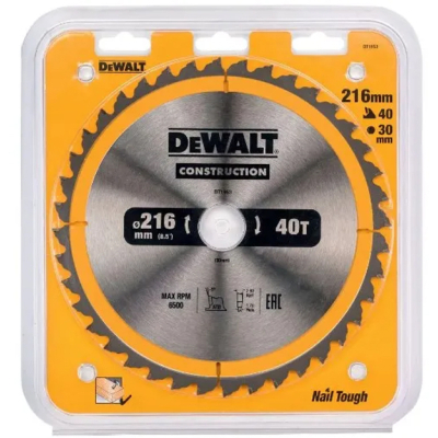 Диск пильний DeWALT СONSTRUCTION , 216 х 30, 40 z, АТВ, -5 градусів, універсальне застосування (DT1953)
