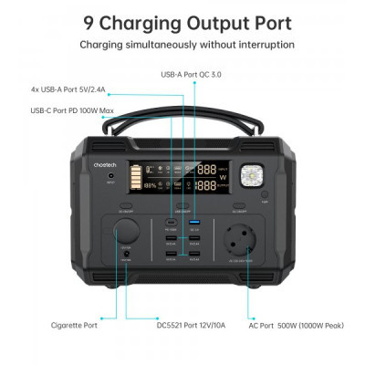 Зарядна станція Choetech BS004-EU-BK, 500W (BS004-EU-BK)