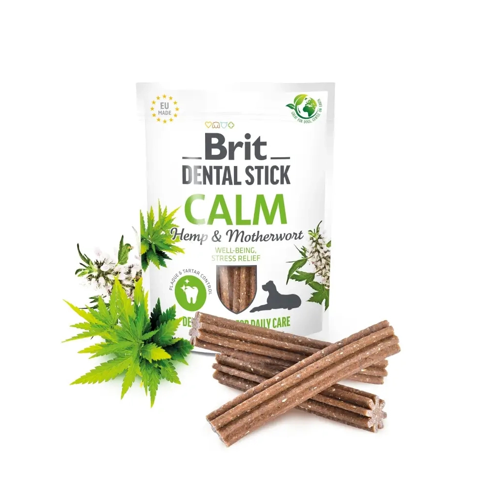 Ласощі для собак Brit Dental Stick Calm заспокійливі, конопля та пустирник 251 г (8595602564385)
