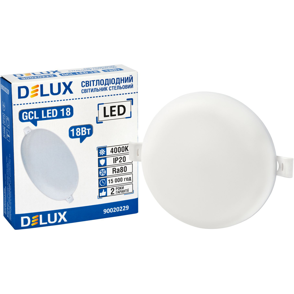 Світильник Delux GCL LED 18 4000К 18Вт 230В ROUND (90020229) Світильник Delux GCL LED 18 4000К 18Вт 230В ROUND (90020229)