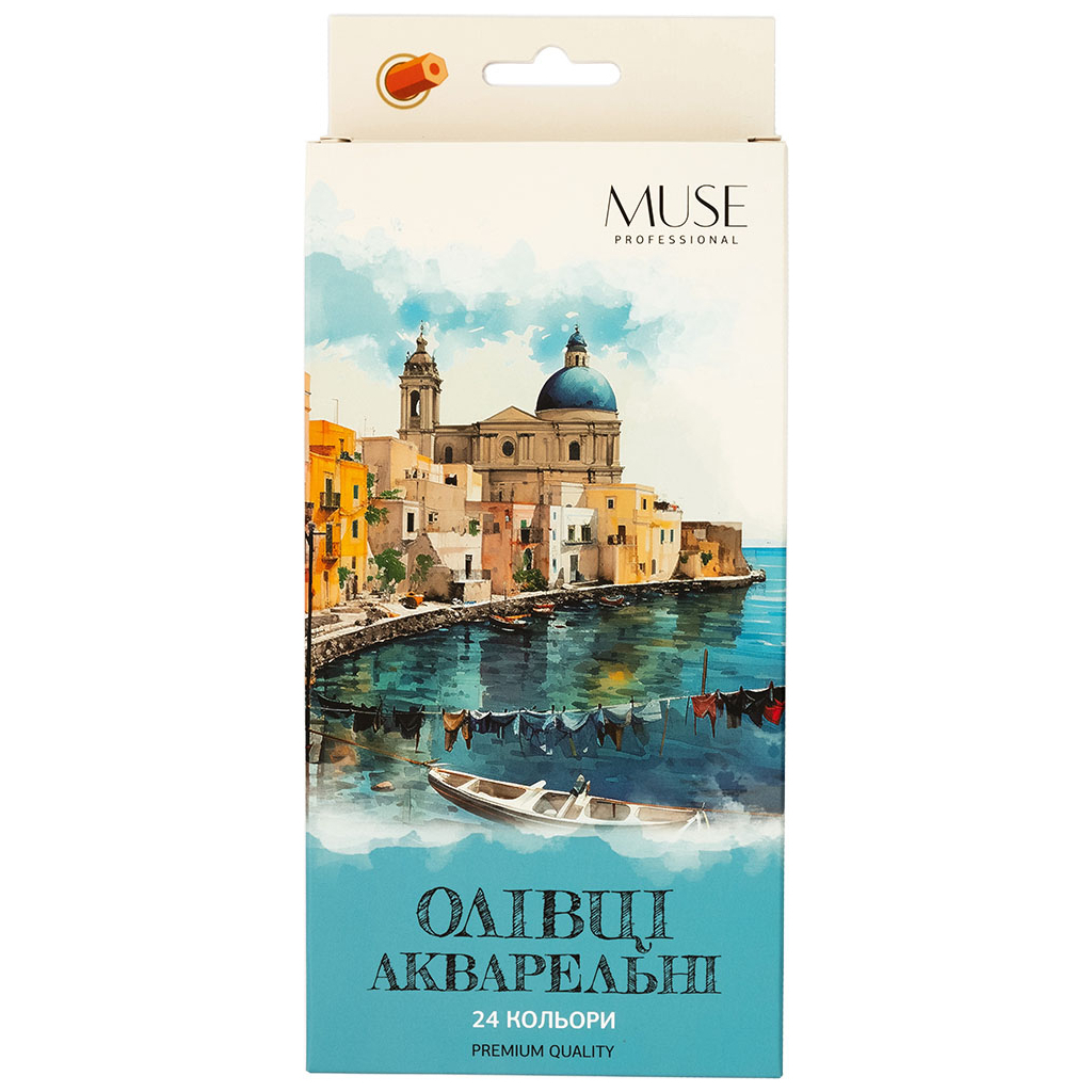Олівці кольорові Muse Акварельні Шестигранні з пензликом та точилкою 24 шт (106M-24)