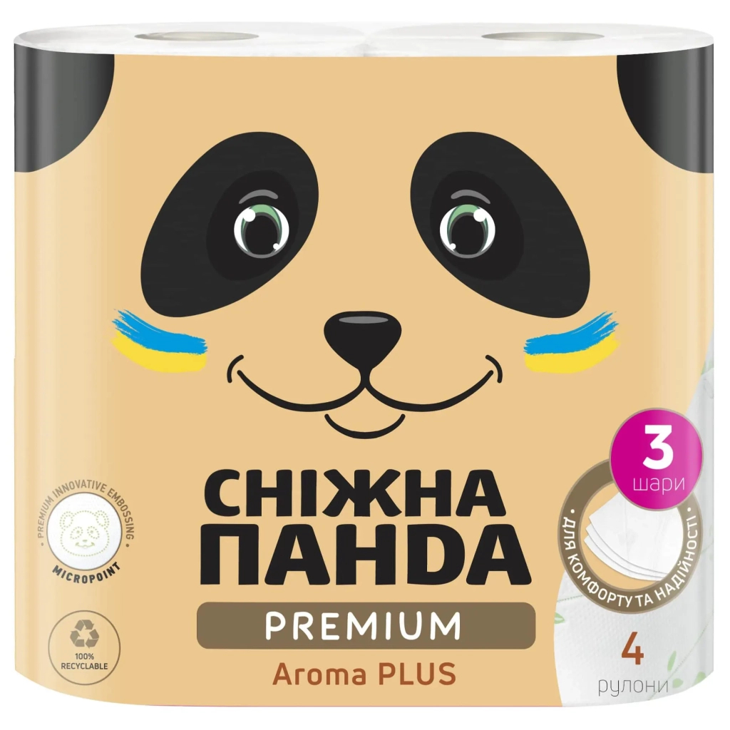 Туалетний папір Сніжна Панда Premium Aroma Plus 3 шари 4 рулони (4820183972880)