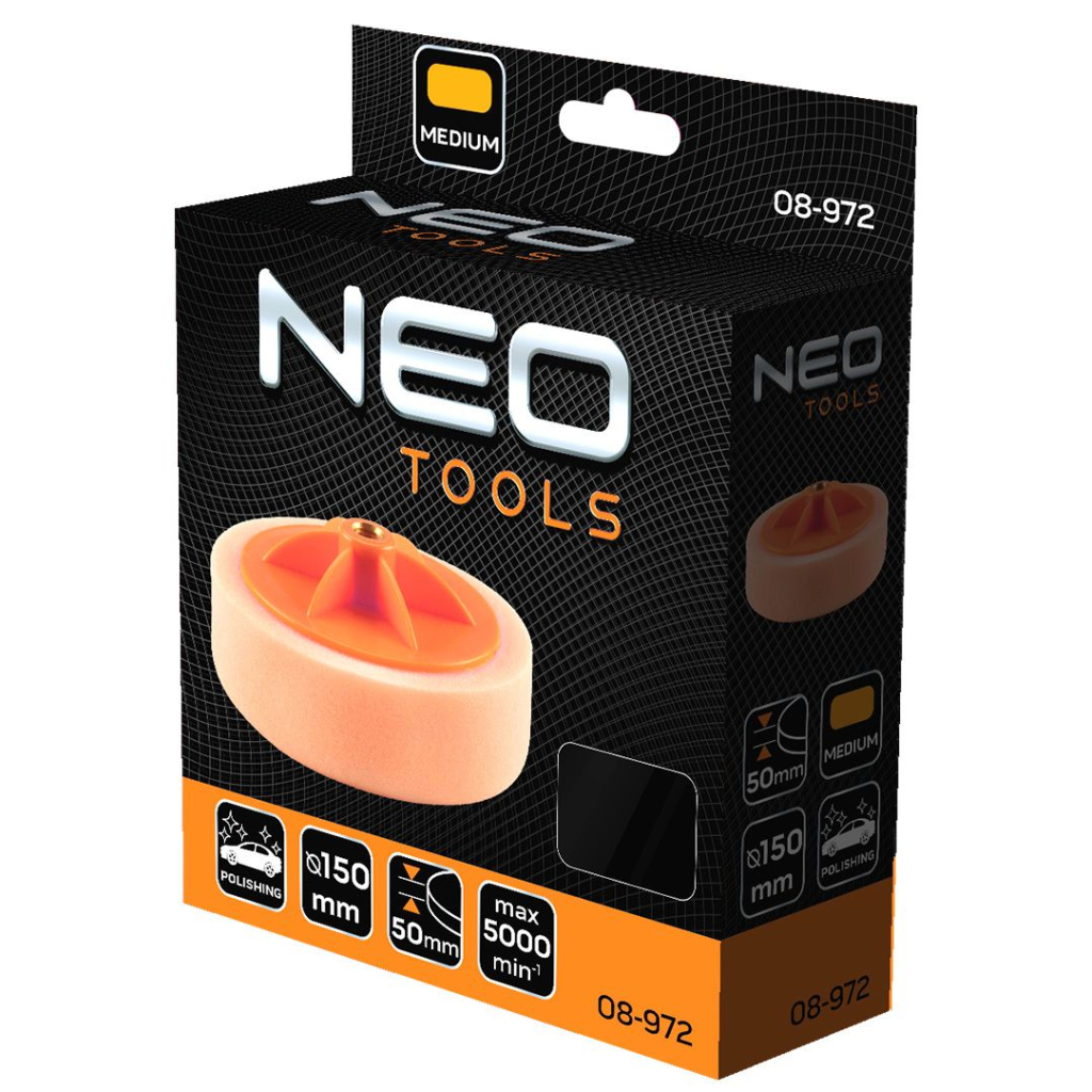 Диск полірувальний Neo Tools полірувальний, губка середньої твердості , M14, 150x50мм (08-972)