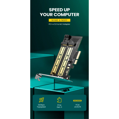 Контролер Ugreen PCI-E 3.0 for SSD M.2 NVMe + M.2 NGFF CM302 (70504)
