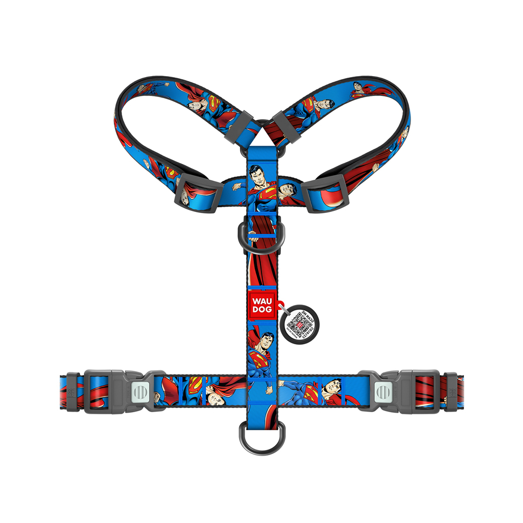 Шлея для собак WAUDOG Nylon H-подібна з QR-паспортом "Сила Супермена", пластиковий фастекс L (345-1079)