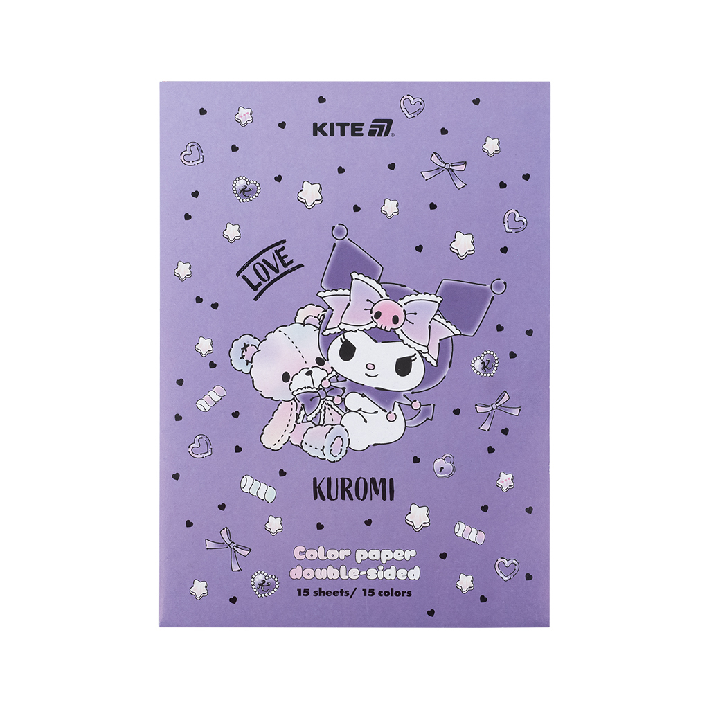 Кольоровий папір Kite А4 двосторонній Kuromi (15 аркушів/15 кольорів) (HK24-250-2)
