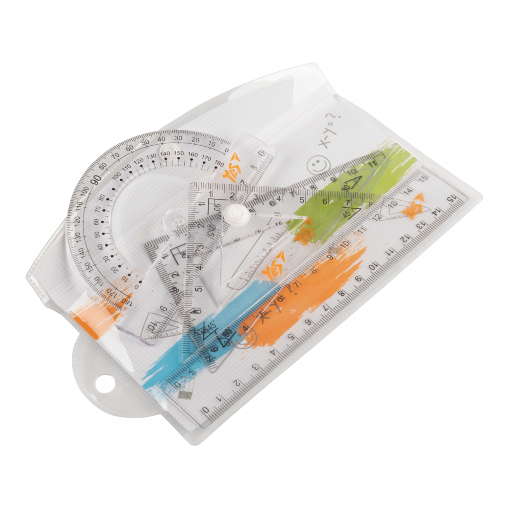 Лінійка Yes набір 4 предмета лінійка 15 см в ПВХ чохлi (370512)