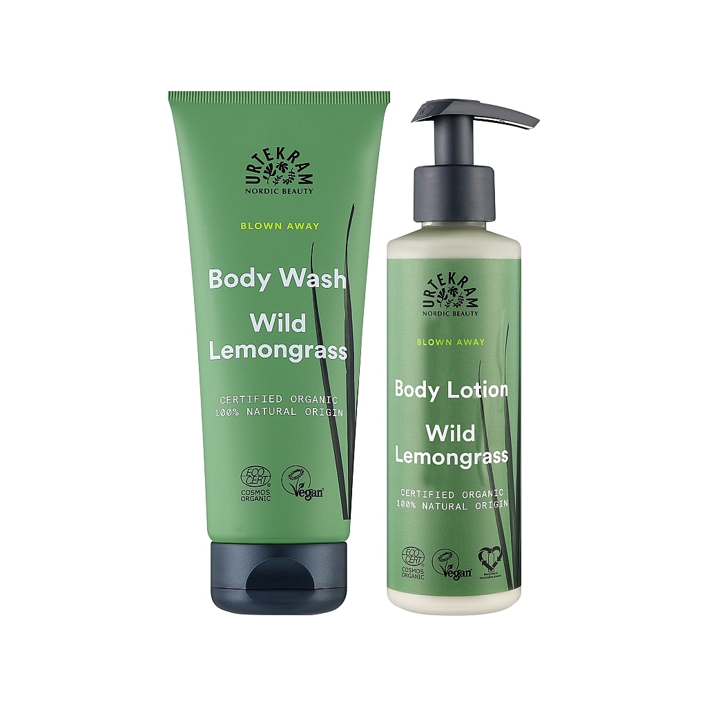 Набір косметики Urtekram Органічний подарунковий набір Дикий лемонграс Гель для душу 200 мл + Лосьйон для тіла 245 мл (5701058011905)