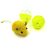 Cat Toy Hippie Pet Mouse and Two Balls, Yellow (HIPSET2303002)