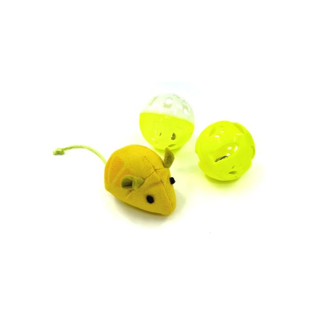 Іграшка для котів Hippie Pet Мишка та два м'ячика, жовта (HIPSET2303002) Іграшка для котів Hippie Pet Мишка та два м'ячика, жовта (HIPSET2303002)