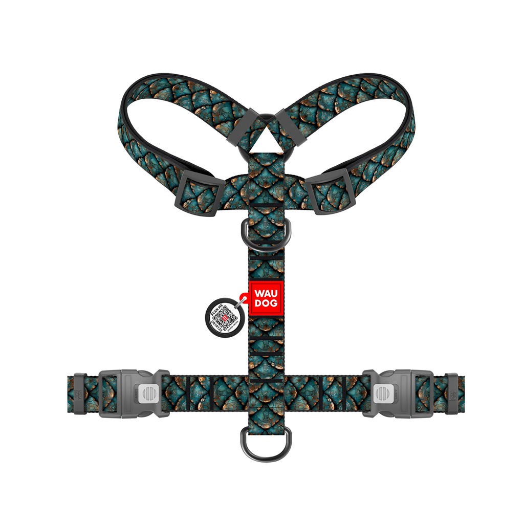 Шлея для собак WAUDOG H-подібна анатомічна Nylon з QR адресником "Луска" пластиковий фастекс XL (347-0179)
