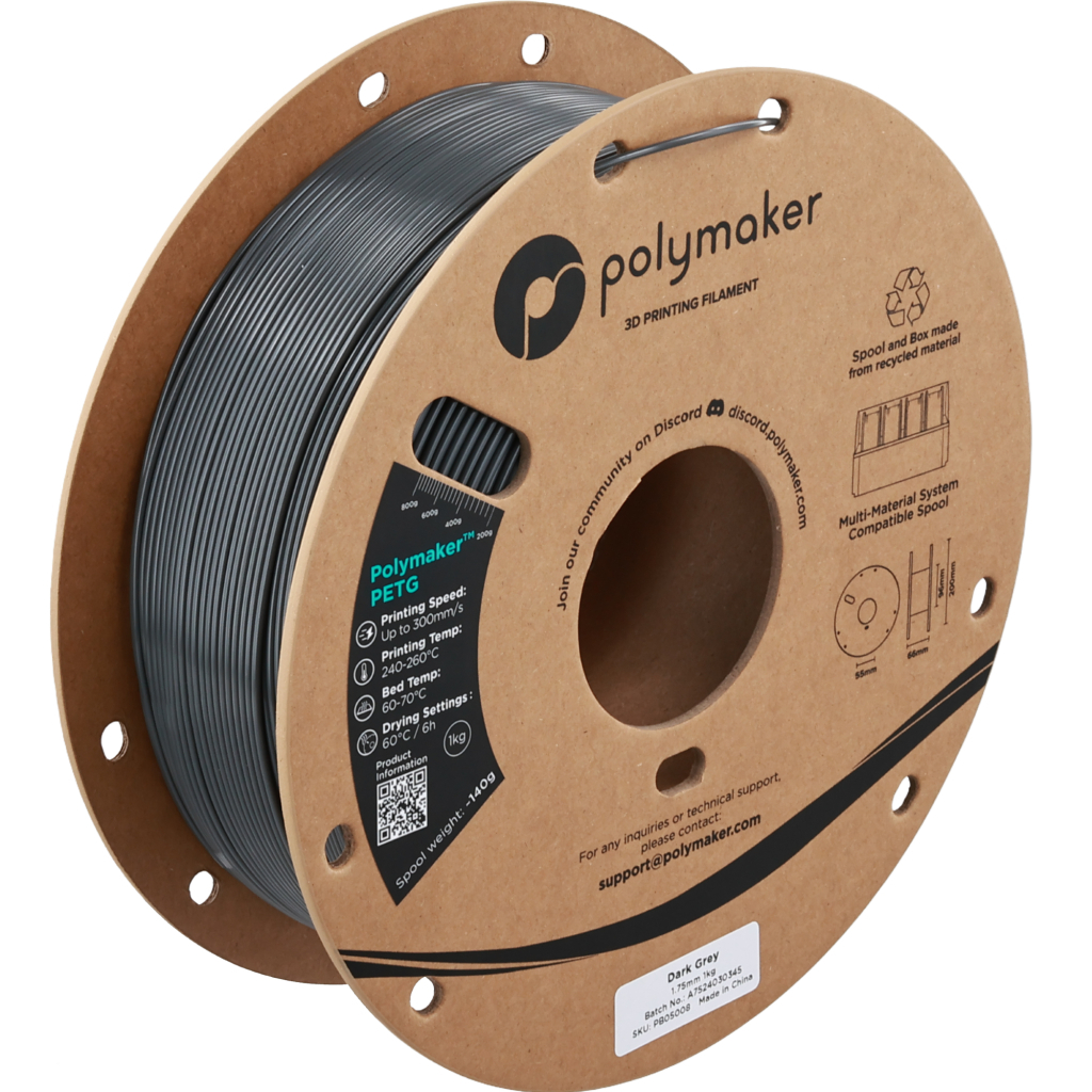 Пластик для 3D-принтера Polymaker PETG 1,75mm 1kg DARK GREY (PB05008)