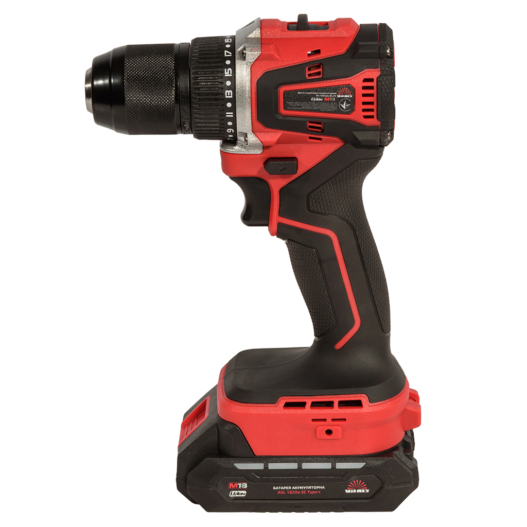 Шуруповерт Vitals Master, AU 1835abc BL Kit, 18V, АКБ 2x2Ah, 35Нм, 500·1500об/хв, кейс, 1.43кг (235979)