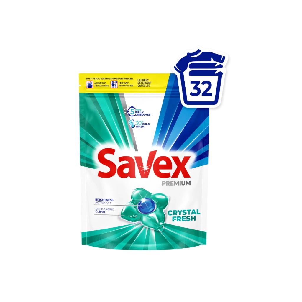 Капсули для прання Savex Premium Caps Crystal Fresh 32 шт. (3800024050282)