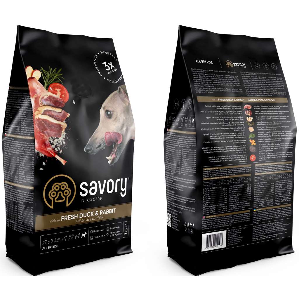 Сухий корм для собак Savory Adult All Breeds rich in Fresh Duck and Rabbit 1 кг (4820232630167) Сухий корм для собак Savory Adult All Breeds rich in Fresh Duck and Rabbit 1 кг (4820232630167)