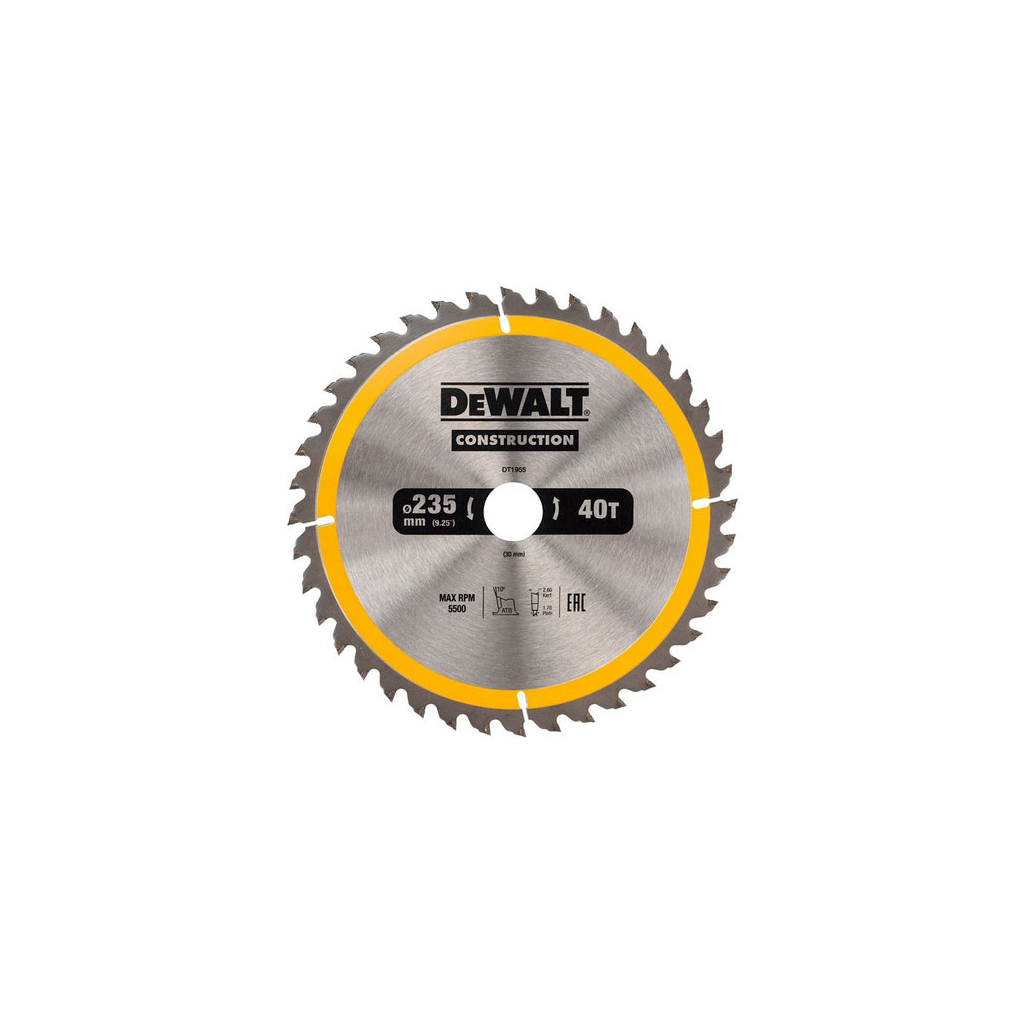 Диск пильний DeWALT СONSTRUCTION , 235 х 30 мм, 40 z, АТВ, 10 градусів (DT1955) Диск пильний DeWALT СONSTRUCTION , 235 х 30 мм, 40 z, АТВ, 10 градусів (DT1955)