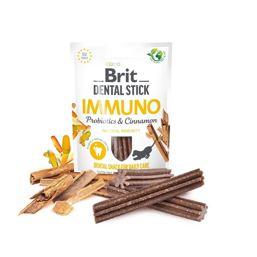 Ласощі для собак Brit Dental Stick Immuno пробіотики та кориця 251 г (8595602564378)