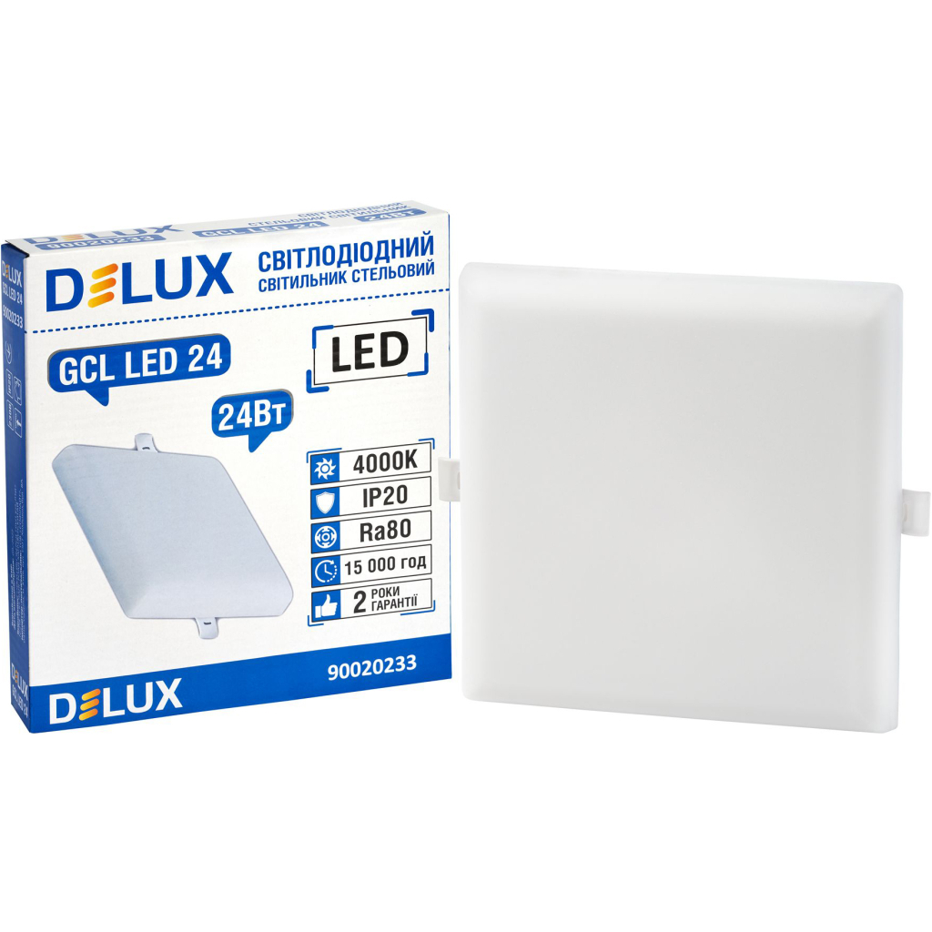 Світильник Delux GCL LED 24 4000К 24Вт 230В SQUARE (90020233) Світильник Delux GCL LED 24 4000К 24Вт 230В SQUARE (90020233)