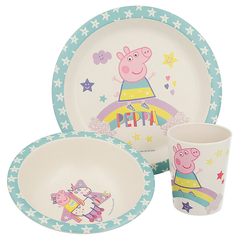 Набір дитячого посуду Stor Peppa Pig - Magical Bamboo 3 Pcs Set With Rim (Stor-01385)