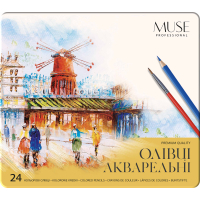 Colored pencils Muse Watercolor Hexagonal with a brush in a metal box 24 pcs (103M-24)