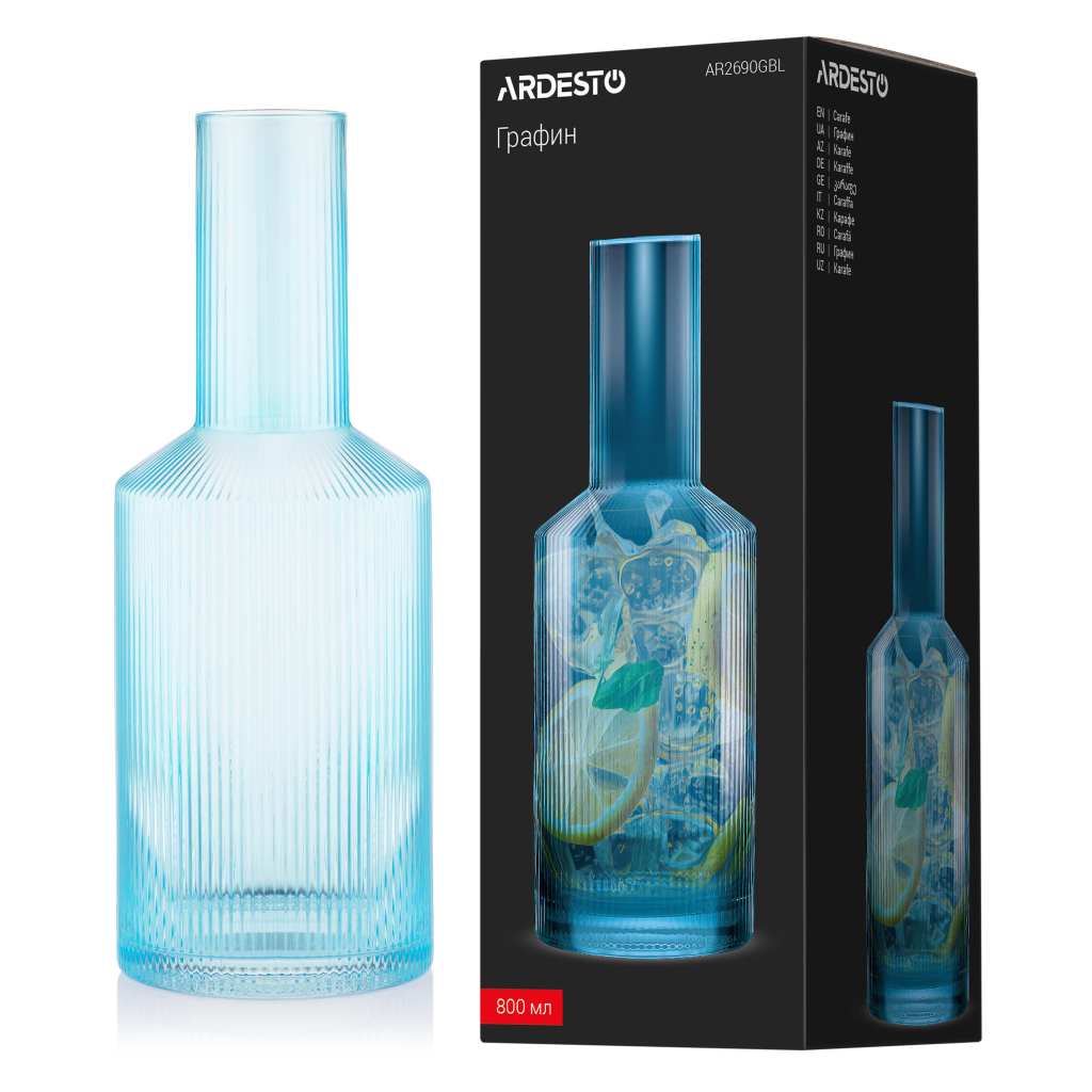 Карафа Ardesto 800мл, боросилікатне скло, блакитний (AR2690GBL)