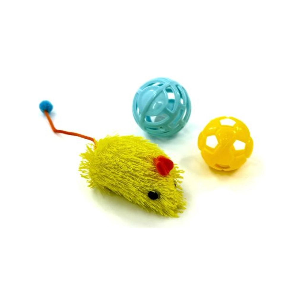 Іграшка для котів Hippie Pet Мишка та два м'ячика, жовтий і синій (HIPSET2303001) Іграшка для котів Hippie Pet Мишка та два м'ячика, жовтий і синій (HIPSET2303001)