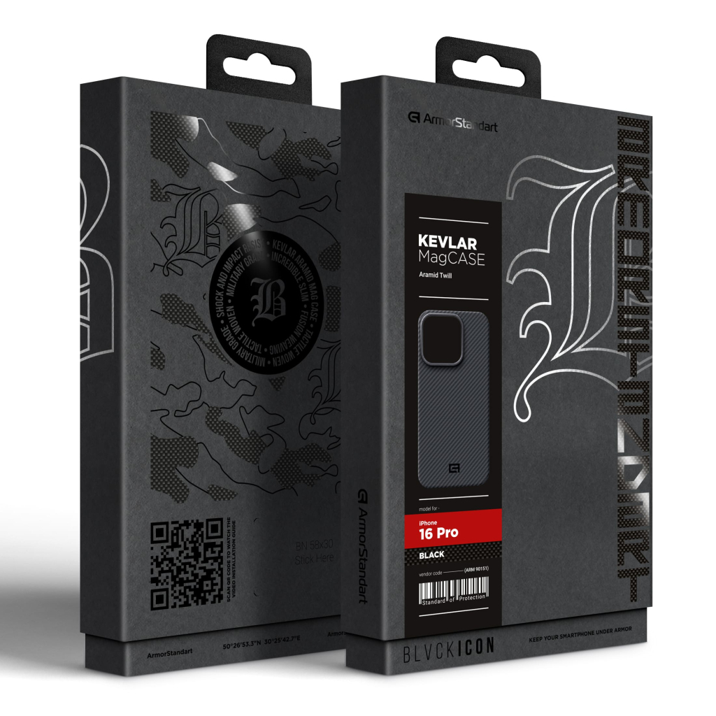 Чохол до мобільного телефона Armorstandart BlackIcon Aramid Twill MagCase Apple iPhone 16 Pro Black (ARM90151)