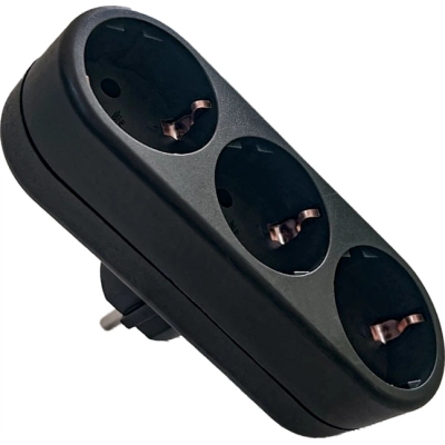 Мережевий розгалужувач EUROELECTRIC X3 16А Black з заземленням (EE-3-16A(black))