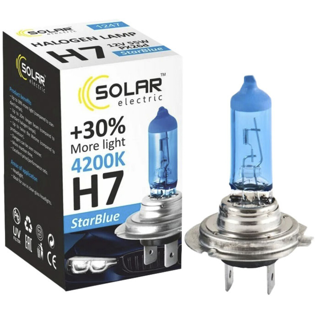Автолампа SOLAR H7 12V 55W PX26d StarBlue 4200K (1247) Автолампа SOLAR H7 12V 55W PX26d StarBlue 4200K (1247)
