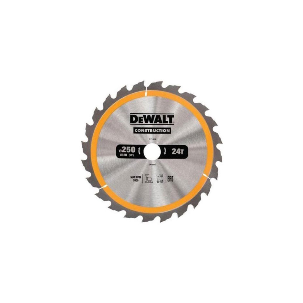 Диск пильний DeWALT СONSTRUCTION , 250 х 30 мм, 24 z, АТВ, 10 градусів, (DT1956) Диск пильний DeWALT СONSTRUCTION , 250 х 30 мм, 24 z, АТВ, 10 градусів, (DT1956)