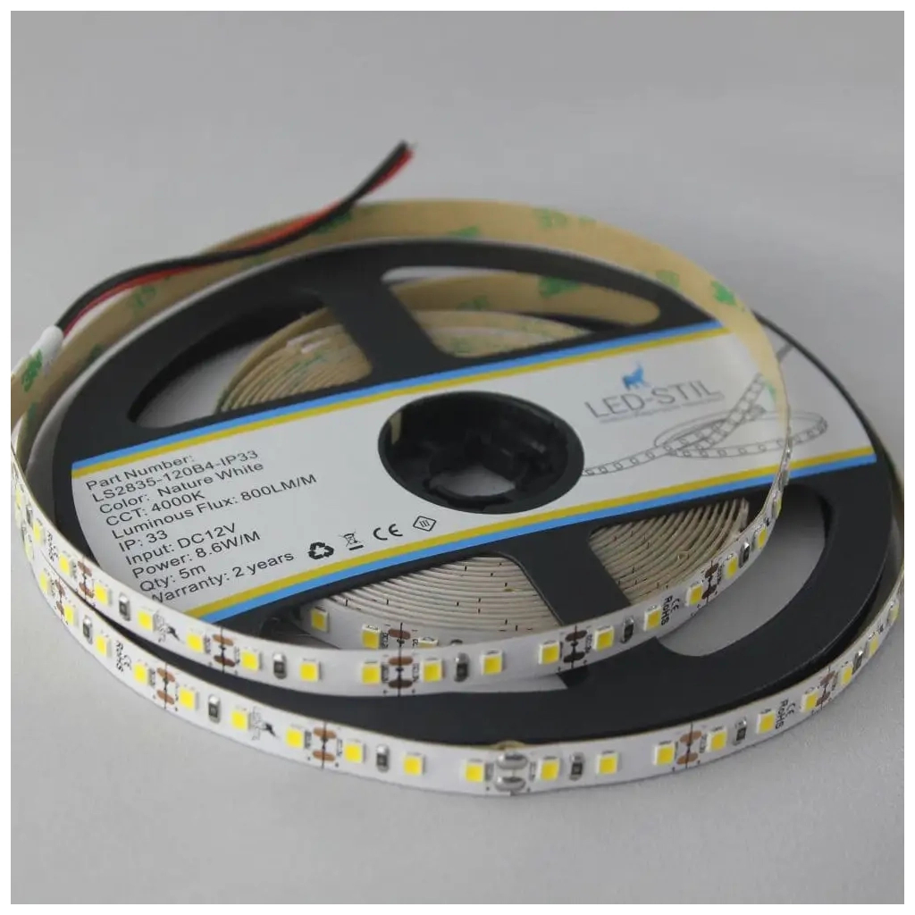 Світлодіодна стрічка LED-STIL 4000K 8,6 Вт/м 2835 120 діодів IP33 12 Вольт 800 lm нейтральне світло (LS2835-120B4-IP33)