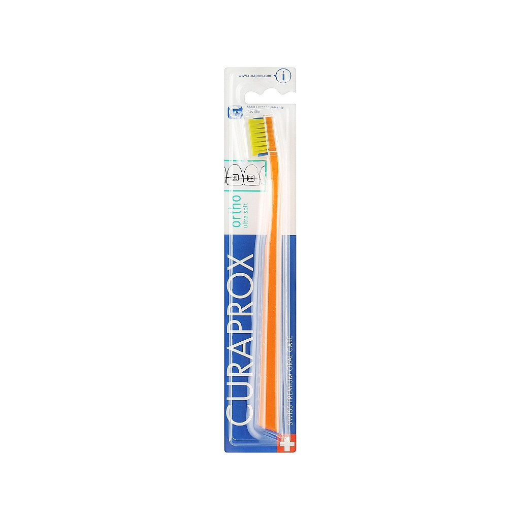 Зубна щітка Curaprox CS 5460 Ortho Ultra Soft Ультрам'яка ортодонтична Помаранчева із салатовою щетиною (CS 5460 Ortho-06)