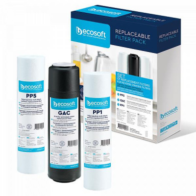 Картридж для фільтра глечика Ecosoft Комплект картриджів Ecosoft 1-2-3 Standart (2 поліпропілену+вугі (CPV3ECOSTD)