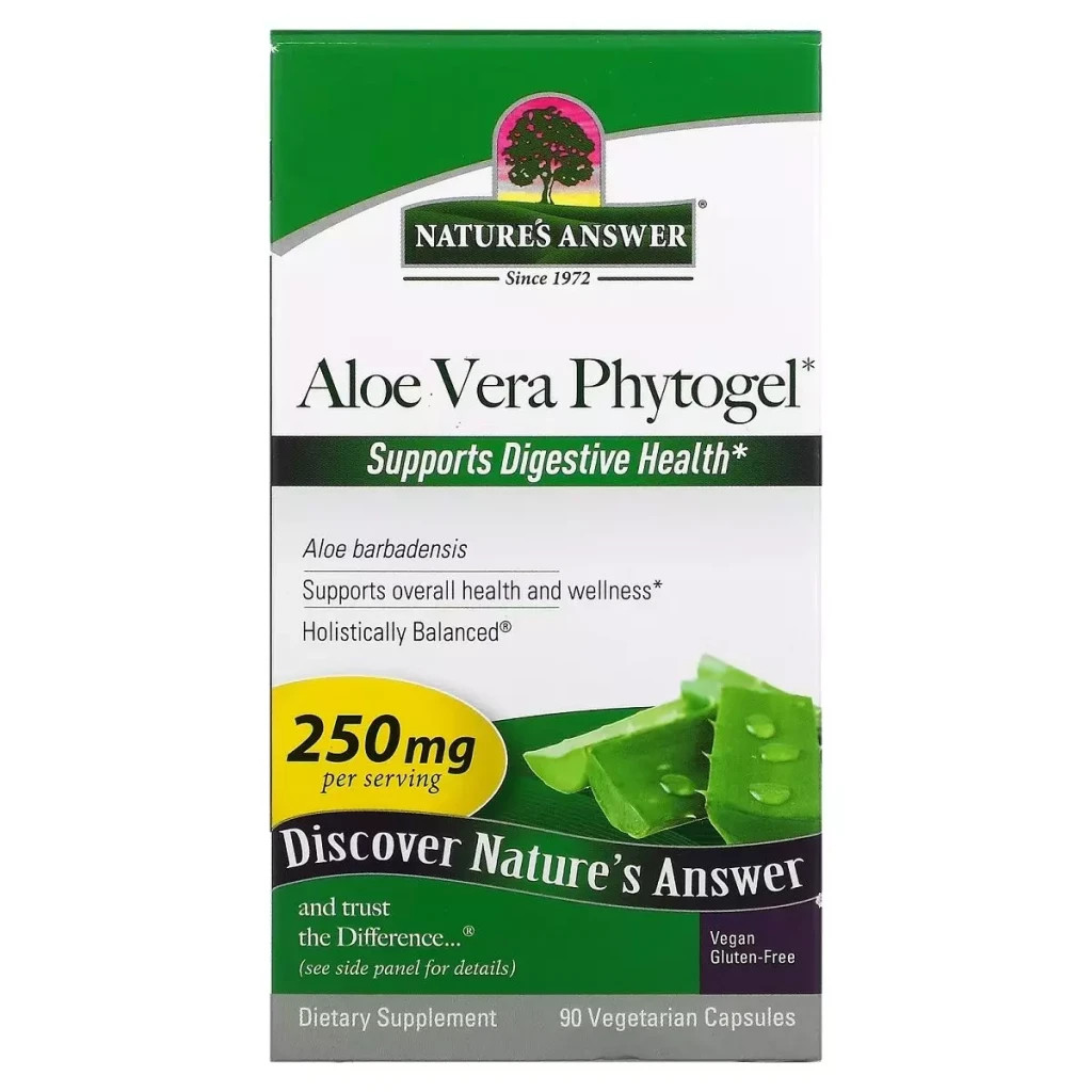 Трави Nature's Answer Алое віра фітогель, 250 мг, Aloe Vera Phytogel, 90 вегетаріанських (NTA-16114)