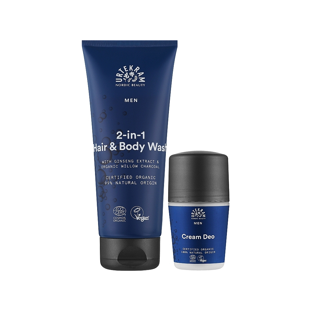 Набір косметики Urtekram Органічний чоловічий Засіб для миття голови і тіла 200 мл + Роликовий дезодорант 50 мл (5701058013954)