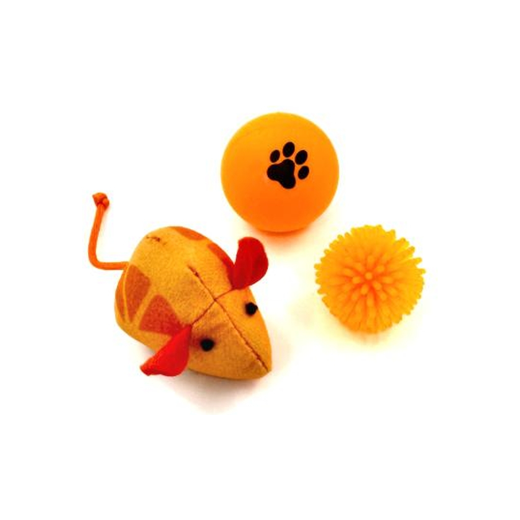 Іграшка для котів Hippie Pet Мишка та два м'ячика, помаранчева (HIPSET2303007) Іграшка для котів Hippie Pet Мишка та два м'ячика, помаранчева (HIPSET2303007)