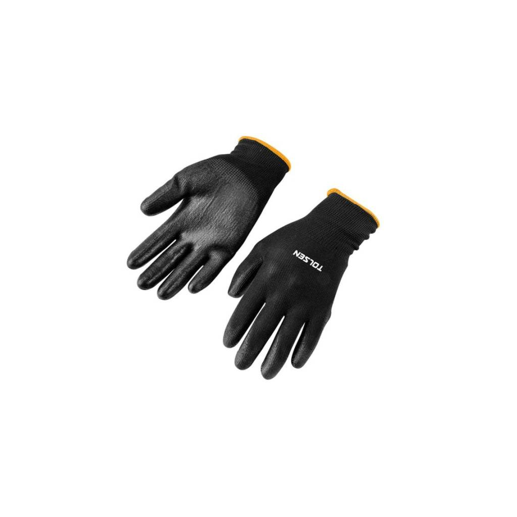 Захисні рукавиці Tolsen поліестер з ПУ покриттям чорні L (9) (45506)