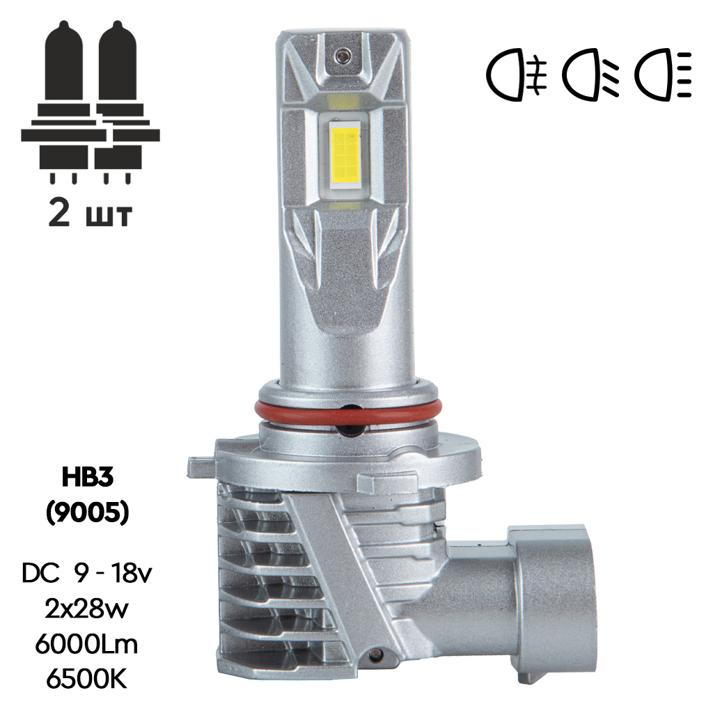 Автолампа PULSO LED-chips 7535/9-18v/2x28w/6000Lm/6500K (M6-HB3)