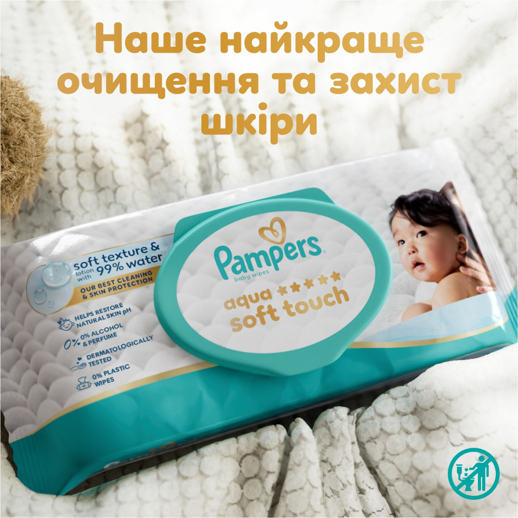 Дитячі вологі серветки Pampers Aqua Soft Touch 3x60 шт (180 шт) (8006530139953)